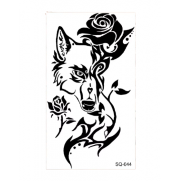 Temporary Small Tattoo Tribal Wolf with Rose