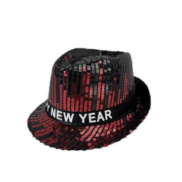 Sequin Fedora Happy New Year Hat - Red