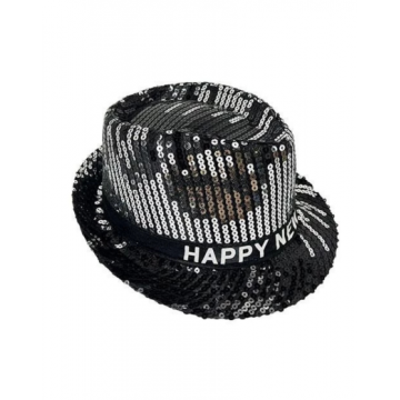 Sequin Fedora Happy New Year Hat - Silver