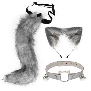 Animal Set - 3 Pieces Furry Fox Gray