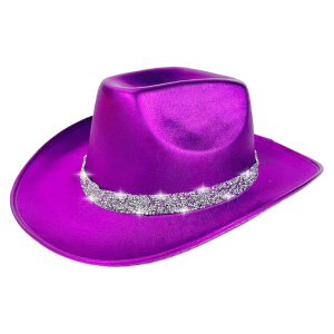 Cowboy Hat Metallic with Rhinestone Band - Purple