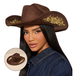 Western Cowboy Hat Brown Embroidered Floral