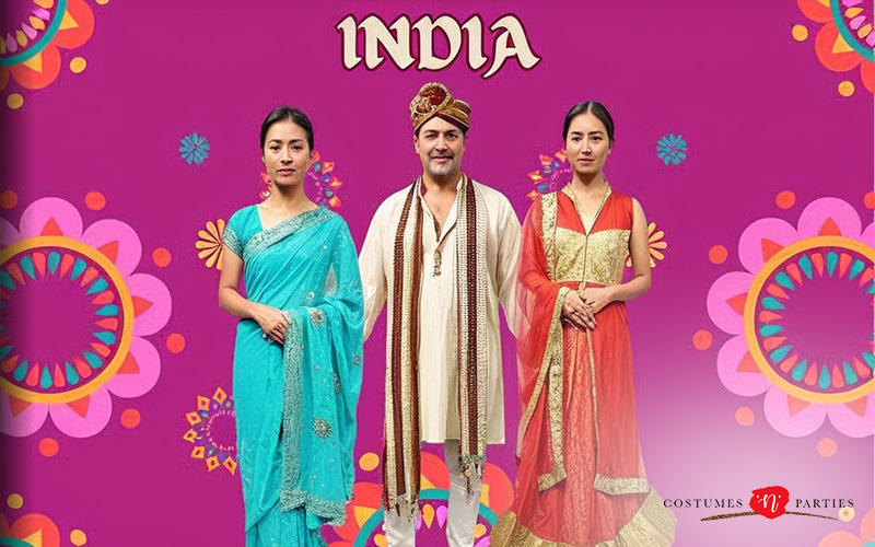 People dressed in traditional Indian costumes.